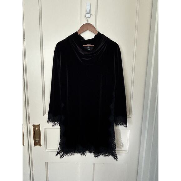 Chico's Cowl Neck Velvet Lace Trim Tunic Blouse Womens Size XL Black Classic - Picture 1 of 10